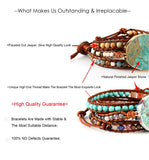 Women Leather Bracelet with Gilded Stone Charm Wrap Bracelet