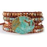 Women Leather Bracelet with Gilded Stone Charm Wrap Bracelet