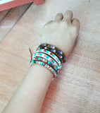 Women Leather Bracelets Mix Natural Stones 2 Strands Vintage Bead Bracelet
