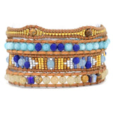 Women Leather Bracelets High End Mix Natural Stones 5 Strands Wrap Bracelets