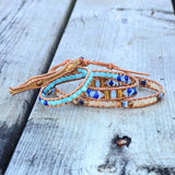 Women Leather Bracelets High End Mix Natural Stones 5 Strands Wrap Bracelets