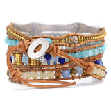 Women Leather Bracelets High End Mix Natural Stones 5 Strands Wrap Bracelets