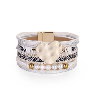 Multilayer Leather Cuff Bracelet Set with Crystal Green Earrings