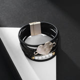 Multilayer Leather Cuff Bracelet Set with Crystal Green Earrings
