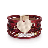 Multilayer Leather Cuff Bracelet Set with Crystal Green Earrings