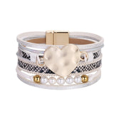 Multilayer Leather Cuff Bracelet Set with Crystal Green Earrings