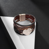 Multilayer Leather Cuff Bracelet Set with Crystal Green Earrings