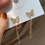 Butterfly Tassel Earrings Rhinestone Geometric Hanging Jewelry