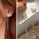 Butterfly Tassel Earrings Rhinestone Geometric Hanging Jewelry