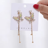 Butterfly Tassel Earrings Rhinestone Geometric Hanging Jewelry