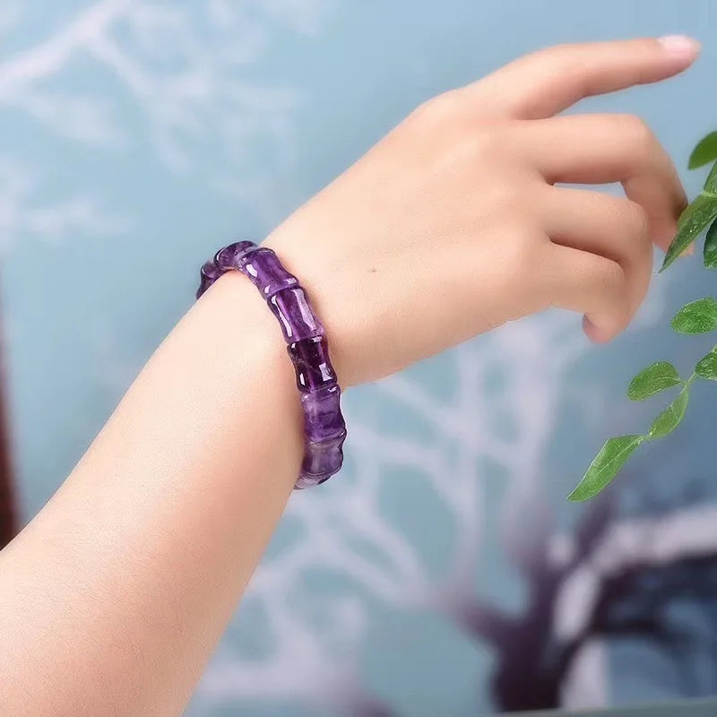 Amethyst Bamboo Knot Bracelet, Women's Wrist Bangles