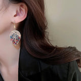 Purple Crystal Leaf Earrings For Girls Statement Jewelry