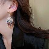 Purple Crystal Leaf Earrings For Girls Statement Jewelry