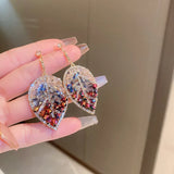 Purple Crystal Leaf Earrings For Girls Statement Jewelry