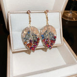 Purple Crystal Leaf Earrings For Girls Statement Jewelry
