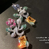 Exaggerated 925 Silver Flower Earrings with CZ Dangle for Party