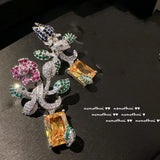 Exaggerated 925 Silver Flower Earrings with CZ Dangle for Party