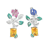 Exaggerated 925 Silver Flower Earrings with CZ Dangle for Party