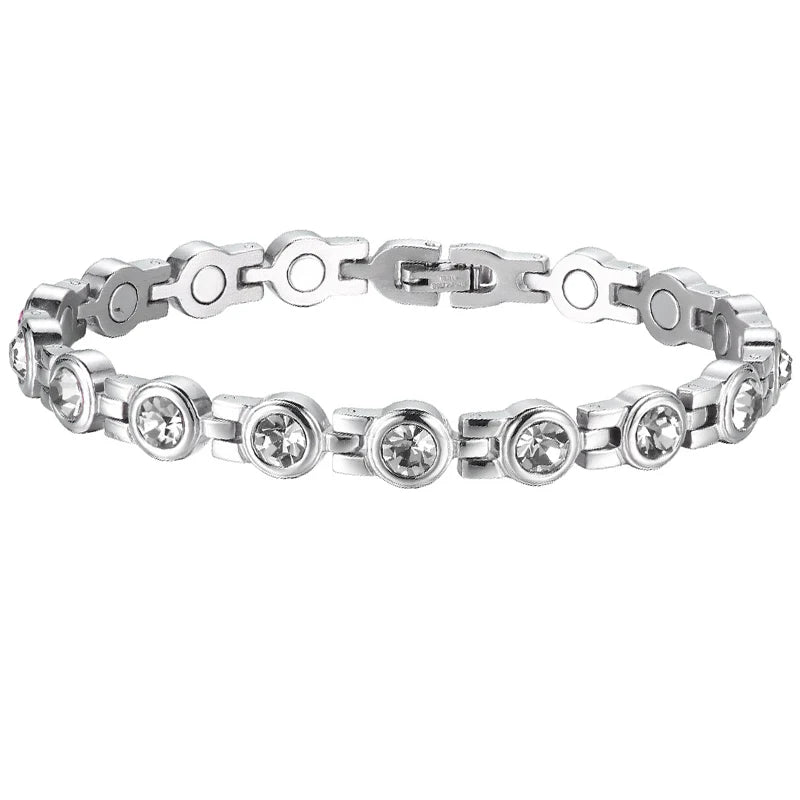 Women's Magnetic Bracelet Pain Relief Titanium Steel Therapy Cubic Zirconia