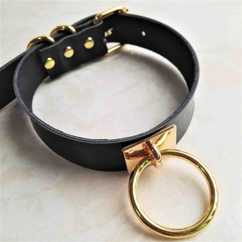 Harajuku Leather Punk Choker Golden O-round Necklace Goth Collar