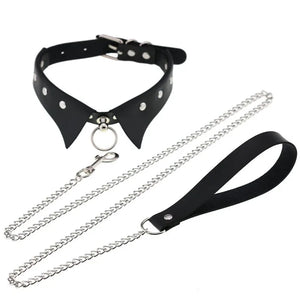 Gothic Punk Slave PU Leather Collar Traction Rope Chain Necklace