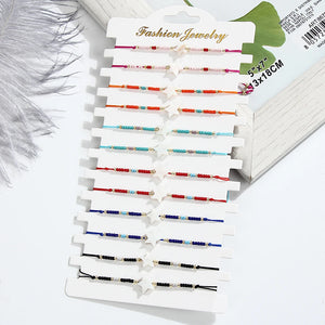 12pcs Seed Bead Shell Charms Bracelet Thin Wax Rope Hand Woven