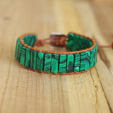 Boho Malachite Bracelet Natural Stone Leather Wrap Charm Bracelet