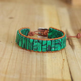 Boho Malachite Bracelet Natural Stone Leather Wrap Charm Bracelet