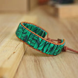 Boho Malachite Bracelet Natural Stone Leather Wrap Charm Bracelet