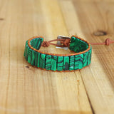 Boho Malachite Bracelet Natural Stone Leather Wrap Charm Bracelet