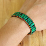 Boho Malachite Bracelet Natural Stone Leather Wrap Charm Bracelet