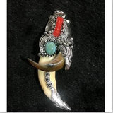 Chinese Antique Boars Tooth Wild Hog Silver Dragon Protective Talisman Pendant