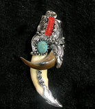 Chinese Antique Boars Tooth Wild Hog Silver Dragon Protective Talisman Pendant