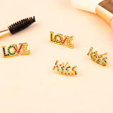 Copper Gold-plated KISS LOVE English Letter Earring with Zirconia