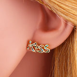 Copper Gold-plated KISS LOVE English Letter Earring with Zirconia