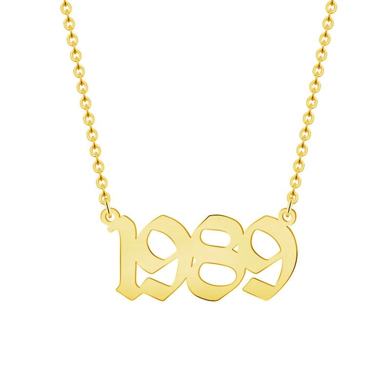 Personalized Old English Number Necklace Wedding Date Chain Pendant
