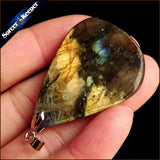 Labradorite Moonstone Quartz Stone Pendant Necklace Colar