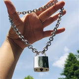 Stainless Steel Lock Chain Necklace Padlock Pendant Gothic Jewelry