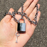 Stainless Steel Lock Chain Necklace Padlock Pendant Gothic Jewelry
