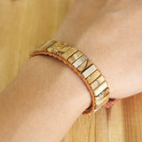 Bohemia Leather Wrap Bracelet Natural Stone Tube Beads Bracelet