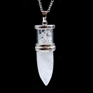 Pink Quartz Healing Crystal Necklace Pendant Amethysts Bullet Shape