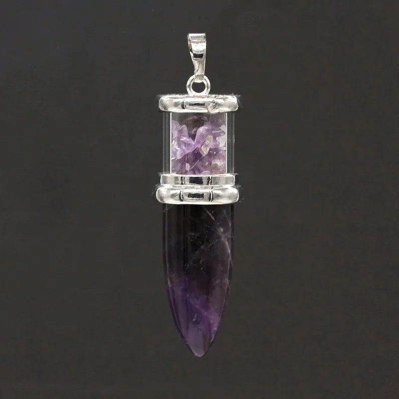 Pink Quartz Healing Crystal Necklace Pendant Amethysts Bullet Shape