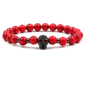 Skull Elastic Bracelet with Zircon Inset & Charming Stone Beads