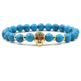 Skull Elastic Bracelet with Zircon Inset & Charming Stone Beads
