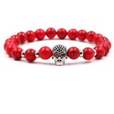 Skull Elastic Bracelet with Zircon Inset & Charming Stone Beads