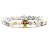 Skull Elastic Bracelet with Zircon Inset & Charming Stone Beads