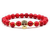 Skull Elastic Bracelet with Zircon Inset & Charming Stone Beads