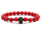 Skull Elastic Bracelet with Zircon Inset & Charming Stone Beads