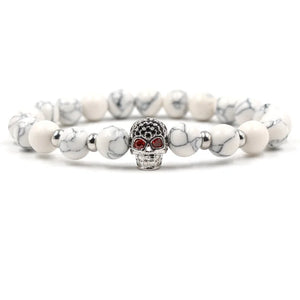 Skull Elastic Bracelet with Zircon Inset & Charming Stone Beads