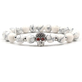 Skull Elastic Bracelet with Zircon Inset & Charming Stone Beads